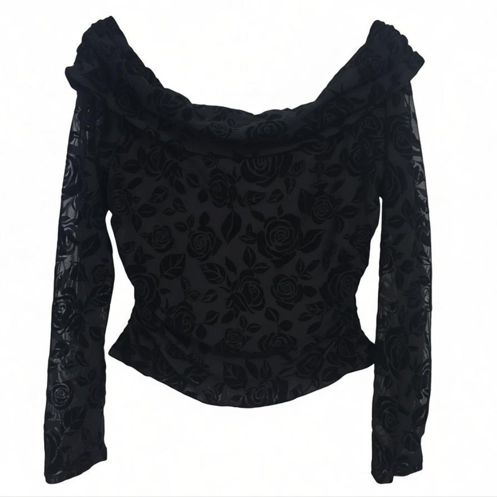 Wild Fable Black Rose Print Off The Shoulder Chic Women's Blouse, Xl